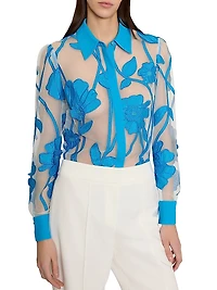 Ashton Grand Fleur Embroidered Sheer Button-Front Top