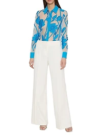 Ashton Grand Fleur Embroidered Sheer Button-Front Top