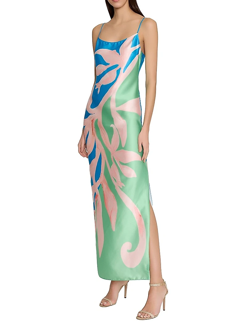 Floral Vine Satin Maxi Slipdress