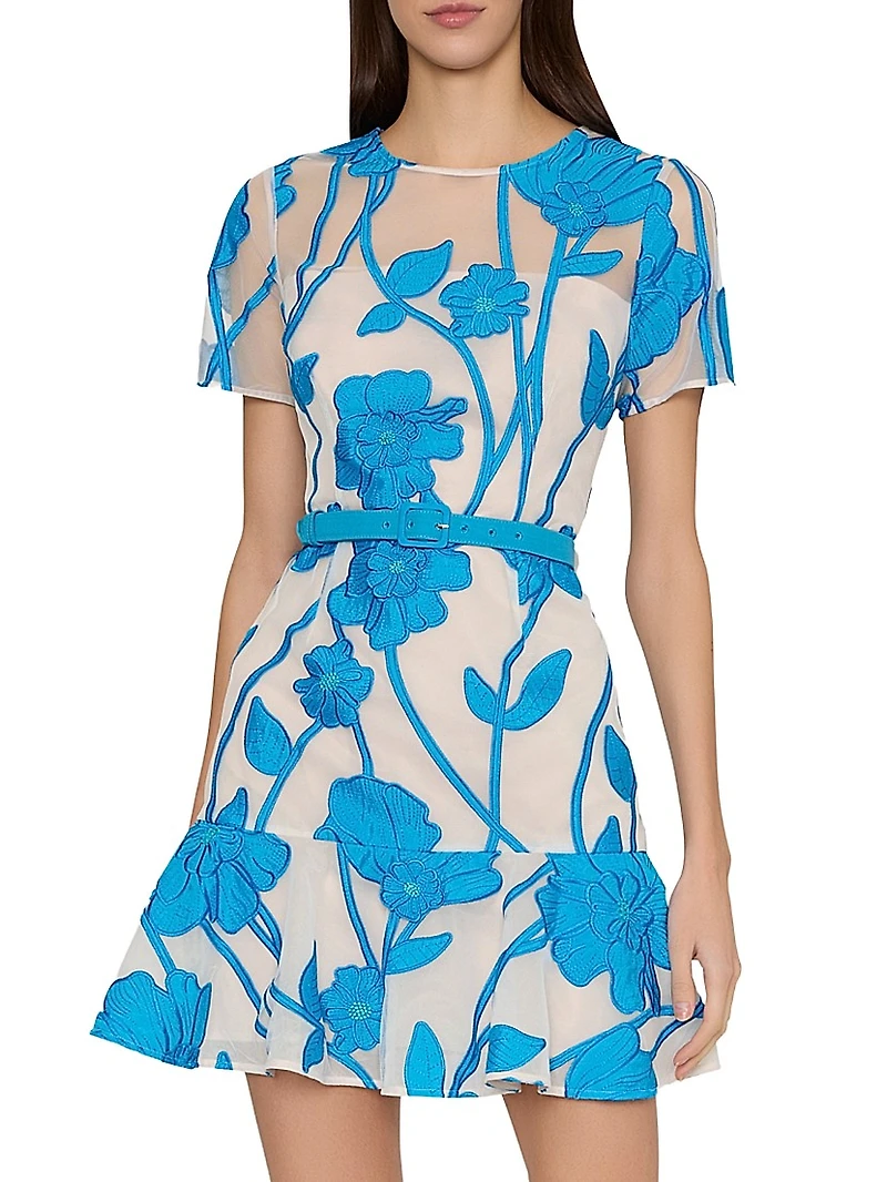 Rosie Grand Fleur Belted Embroidered Minidress