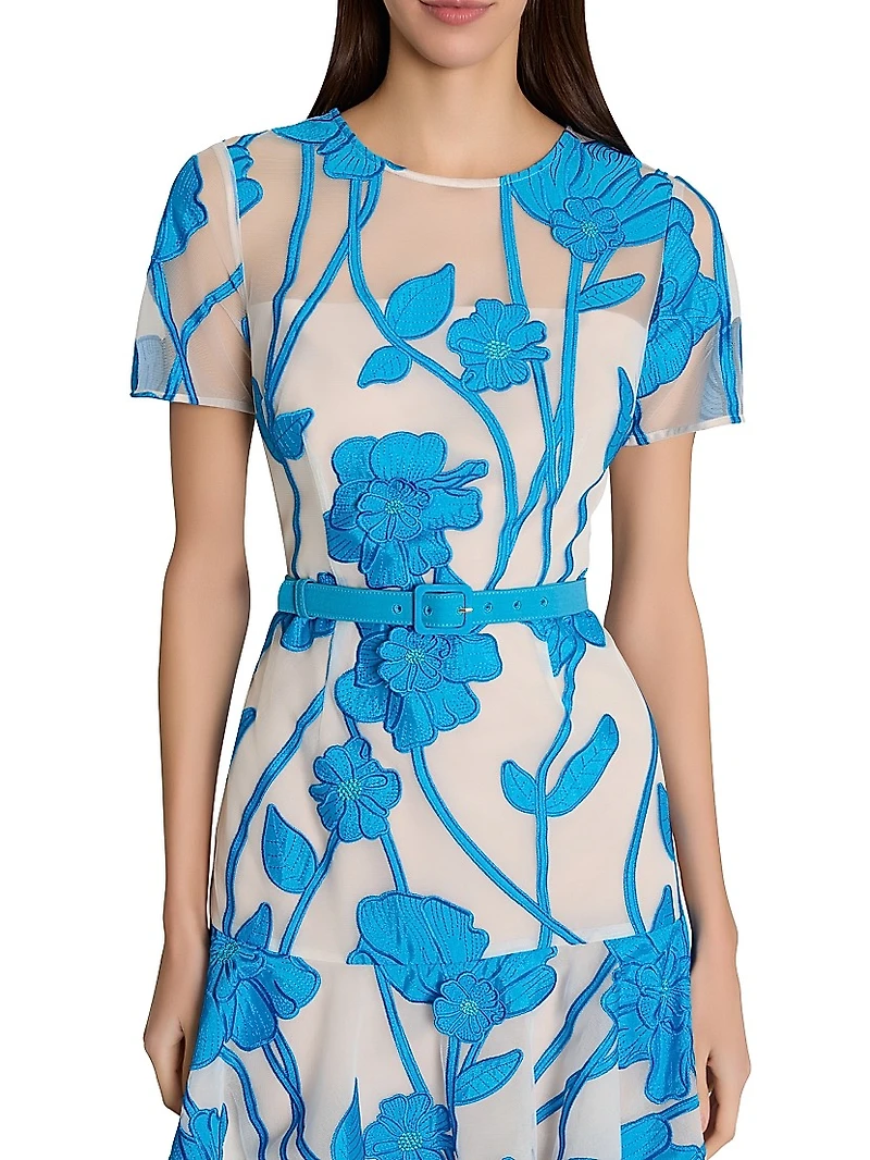 Rosie Grand Fleur Belted Embroidered Minidress