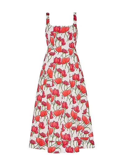 Nia Peonia Cotton Poplin Midi-Dress