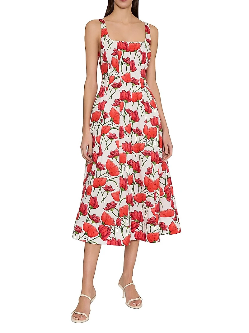 Nia Peonia Cotton Poplin Midi-Dress
