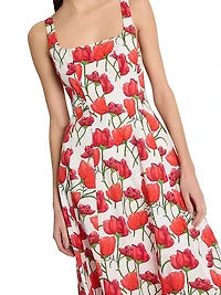 Nia Peonia Cotton Poplin Midi-Dress