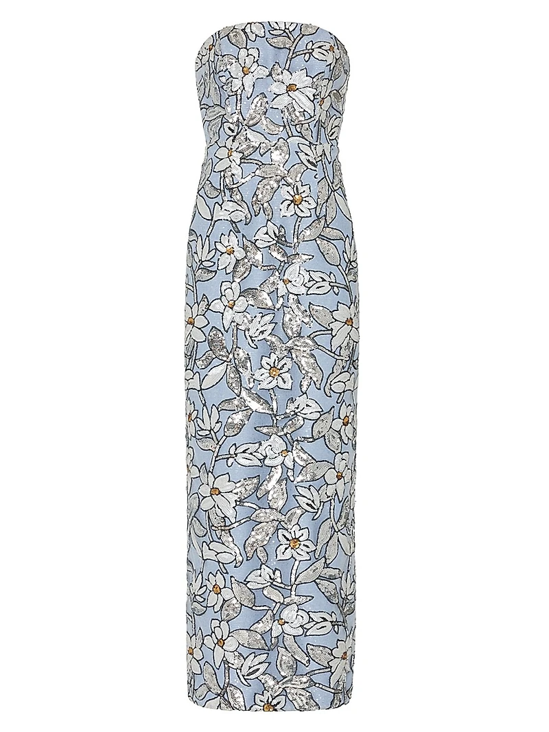 Magnolia Floral Sequined Strapless Dress