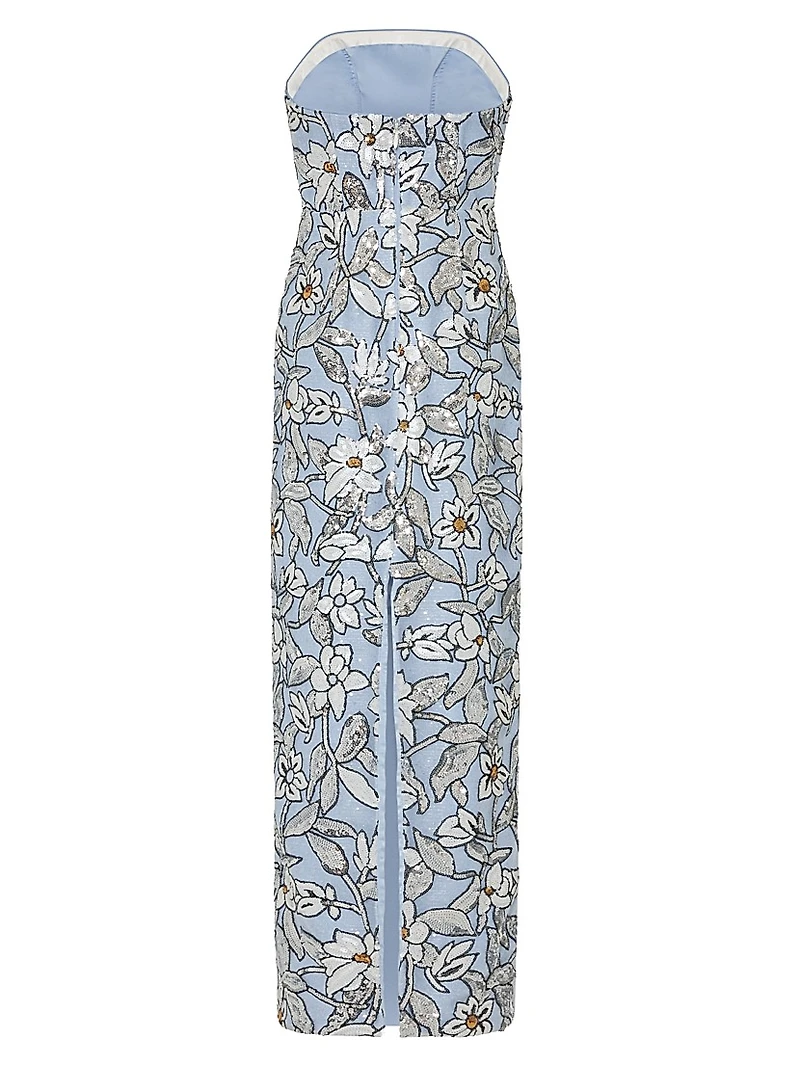 Magnolia Floral Sequined Strapless Dress