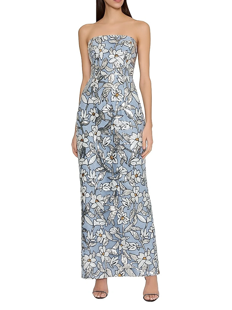 Magnolia Floral Sequined Strapless Dress