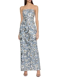 Magnolia Floral Sequined Strapless Dress