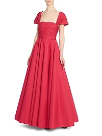 Pleated Cotton Poplin Gown