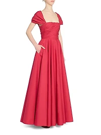 Pleated Cotton Poplin Gown