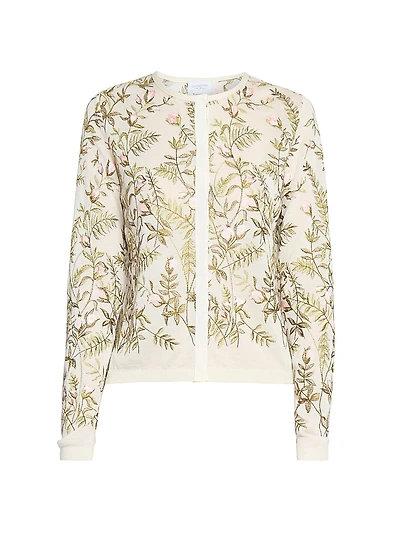 Floral-Embroidered Cashmere-Silk Cardigan