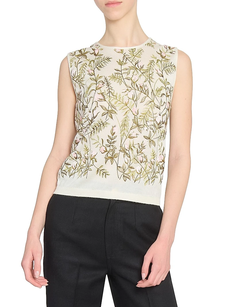 Emrboidered Cashmered-Silk Sweater Vest