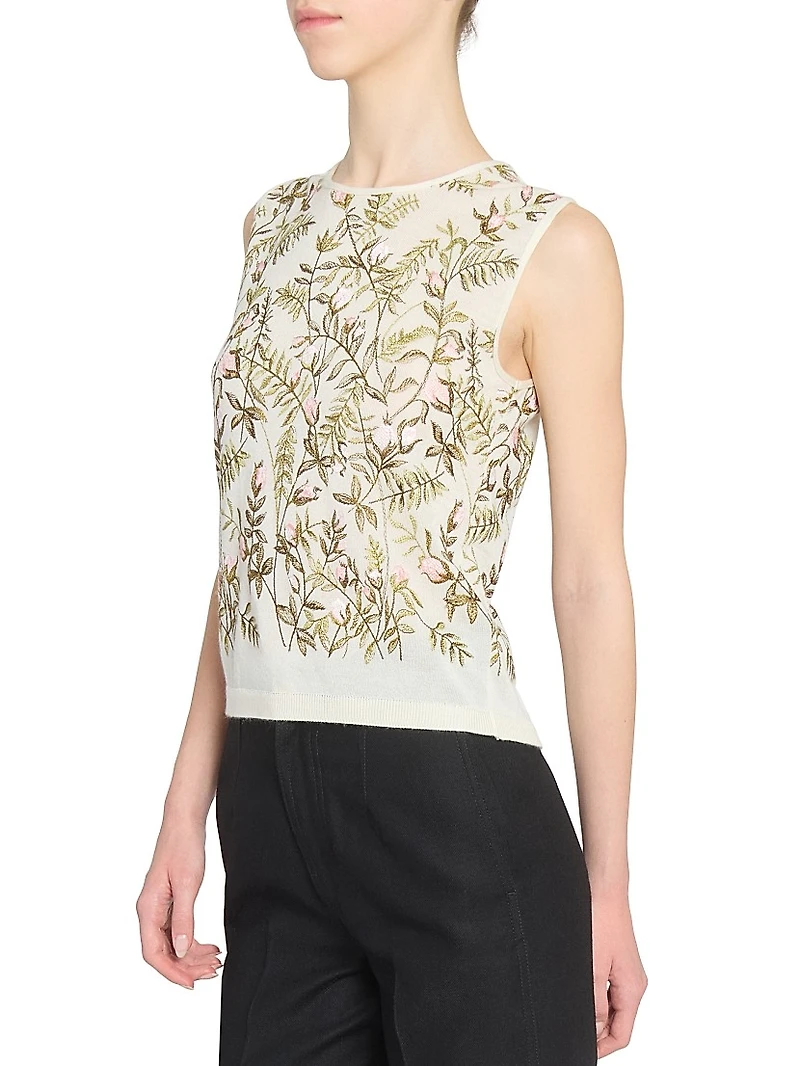 Emrboidered Cashmered-Silk Sweater Vest