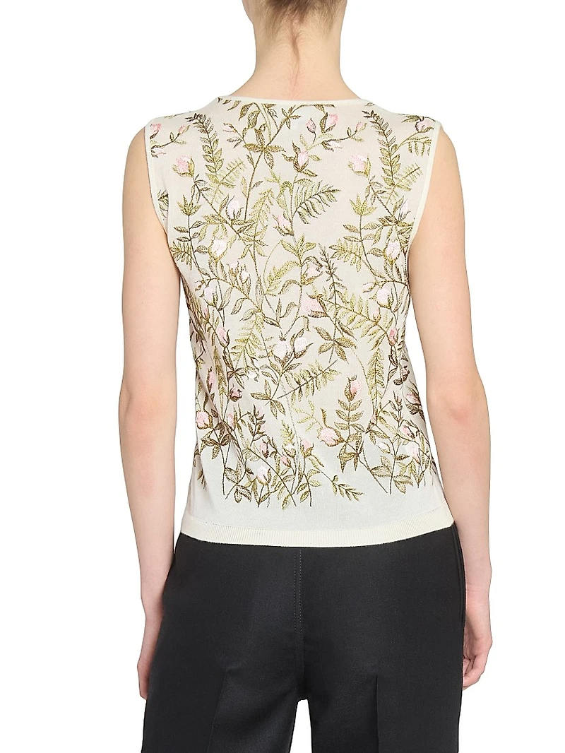 Emrboidered Cashmered-Silk Sweater Vest