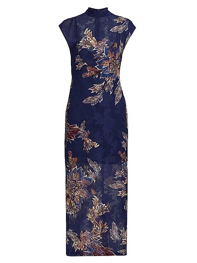 Leela Leaf-Print Sleeveless Midi-Dress