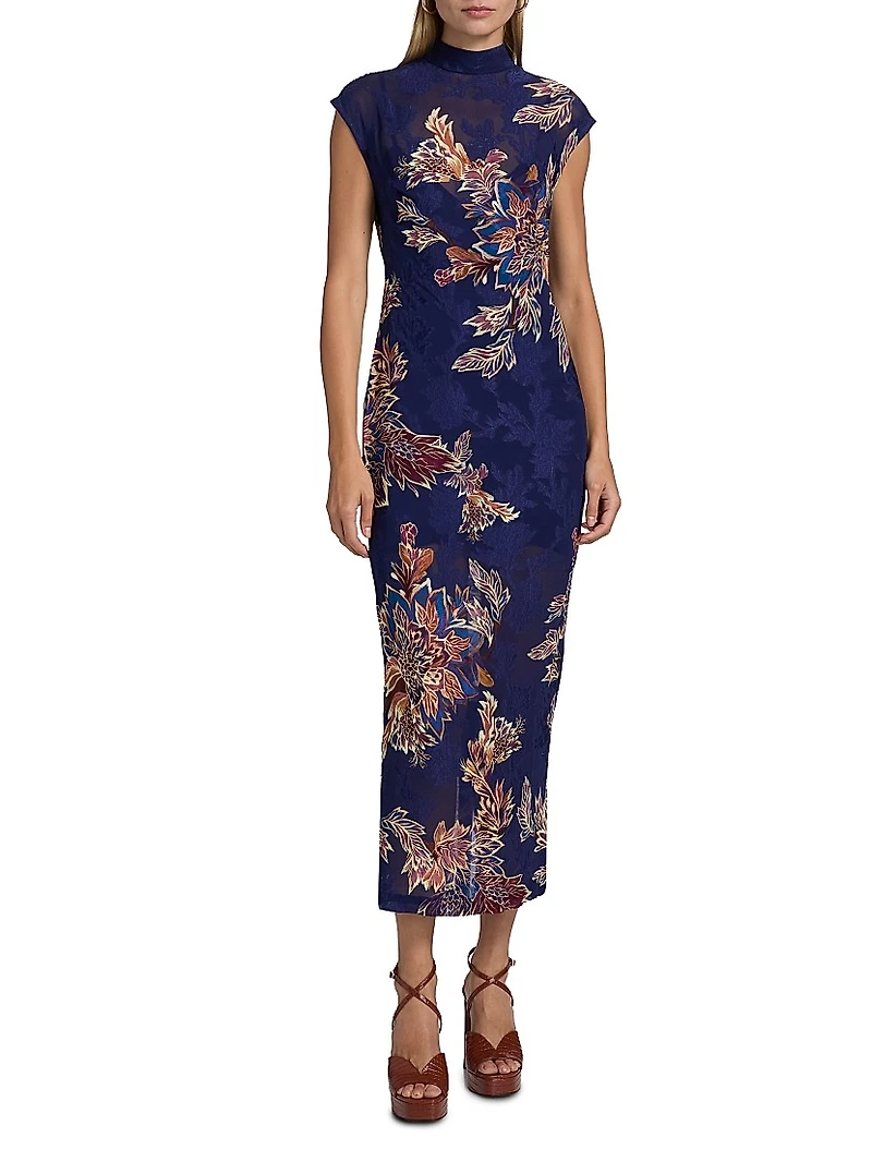 Leela Leaf-Print Sleeveless Midi-Dress