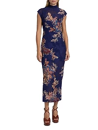 Leela Leaf-Print Sleeveless Midi-Dress