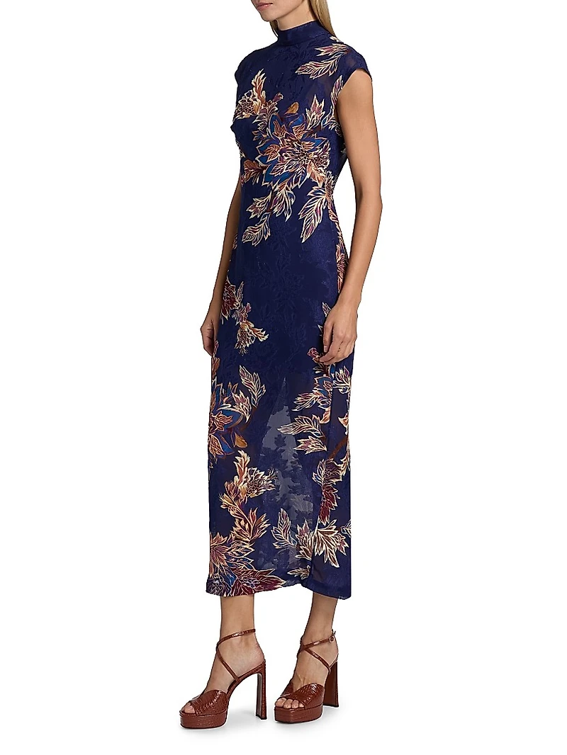 Leela Leaf-Print Sleeveless Midi-Dress