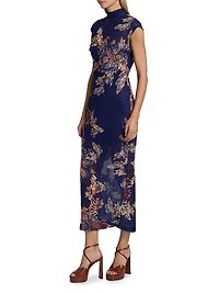Leela Leaf-Print Sleeveless Midi-Dress