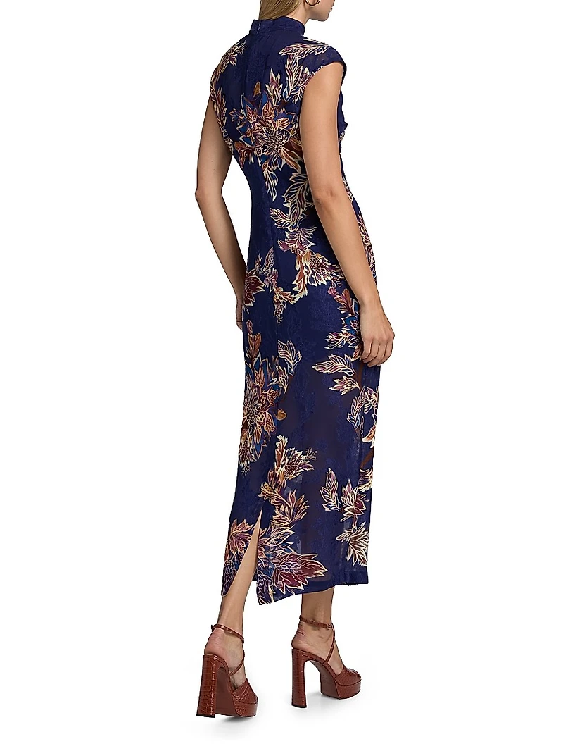 Leela Leaf-Print Sleeveless Midi-Dress