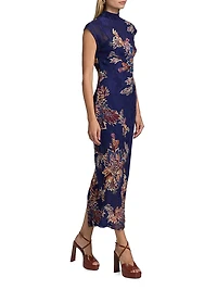 Leela Leaf-Print Sleeveless Midi-Dress