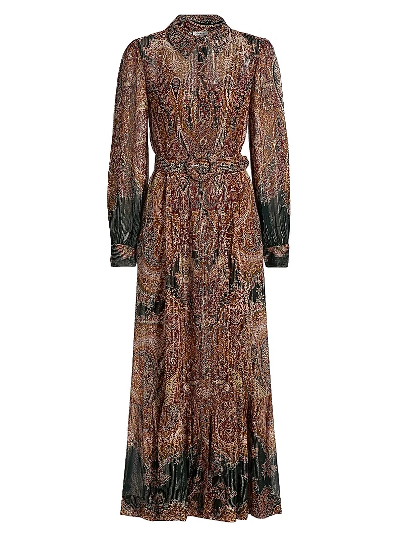 Ruza Printed Metallic Maxi Shirtdress