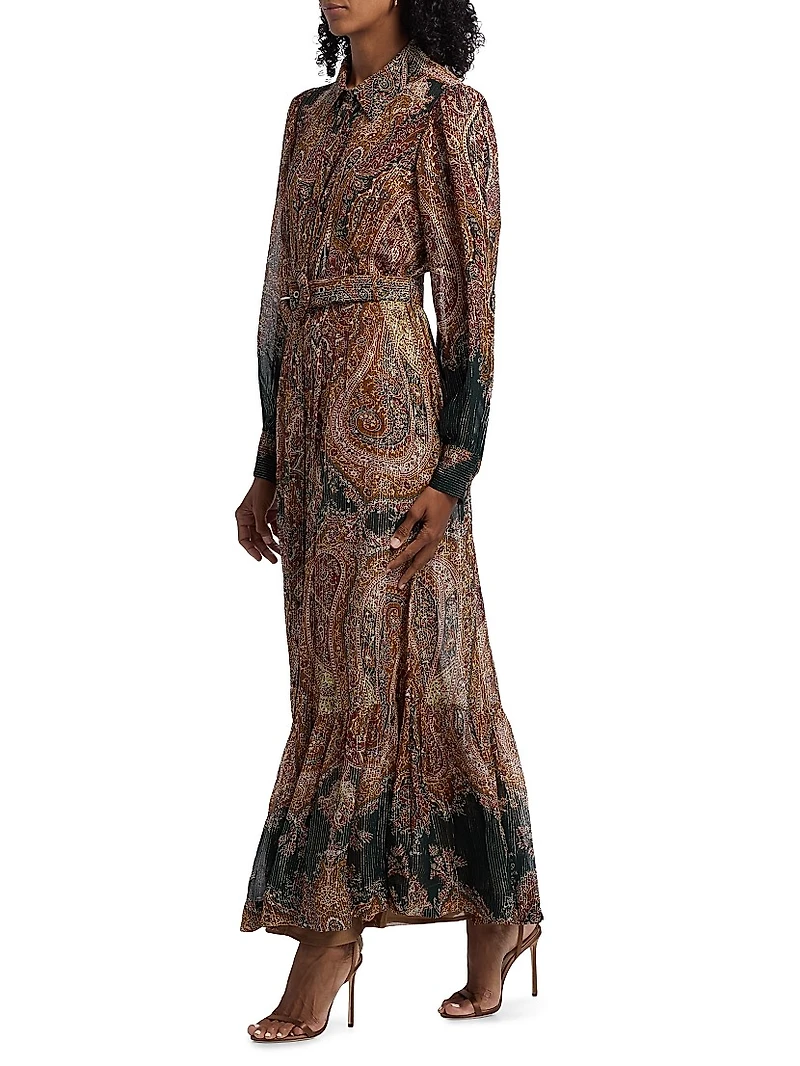Ruza Printed Metallic Maxi Shirtdress