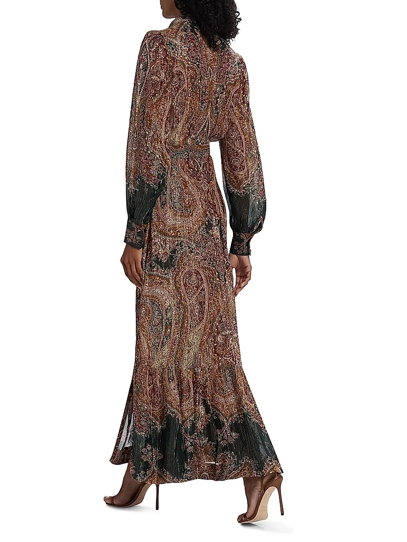 Ruza Printed Metallic Maxi Shirtdress