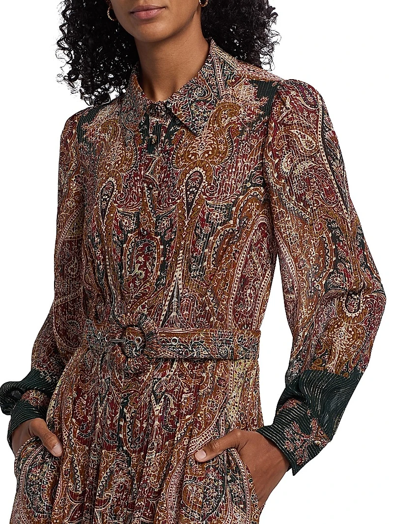 Ruza Printed Metallic Maxi Shirtdress