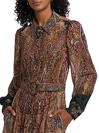 Ruza Printed Metallic Maxi Shirtdress