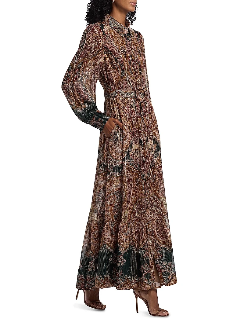 Ruza Printed Metallic Maxi Shirtdress