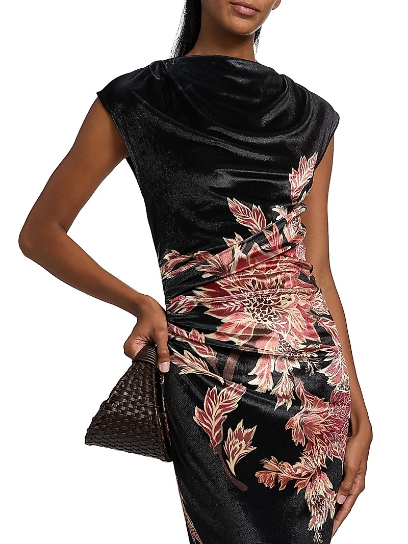 Johi Ruched Floral Velvet Maxi Dress