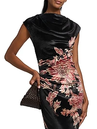Johi Ruched Floral Velvet Maxi Dress
