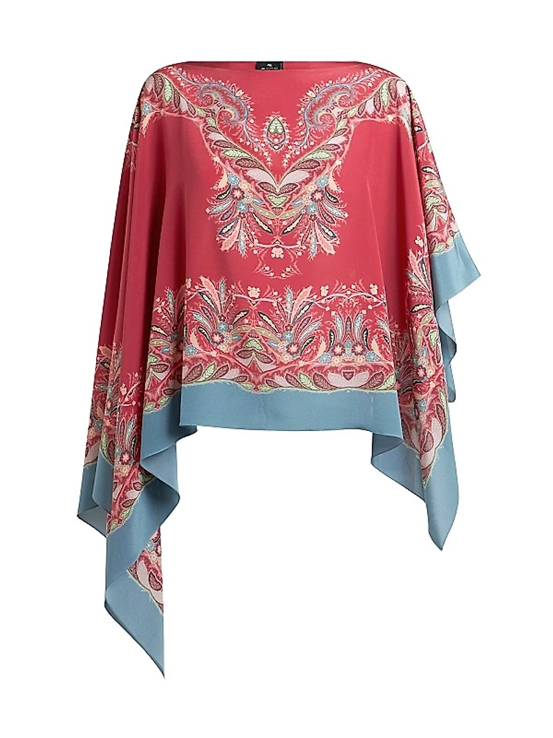 Asymmetrical Paisley Silk Poncho