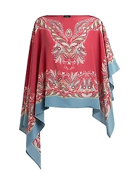 Asymmetrical Paisley Silk Poncho