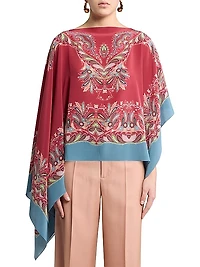 Asymmetrical Paisley Silk Poncho