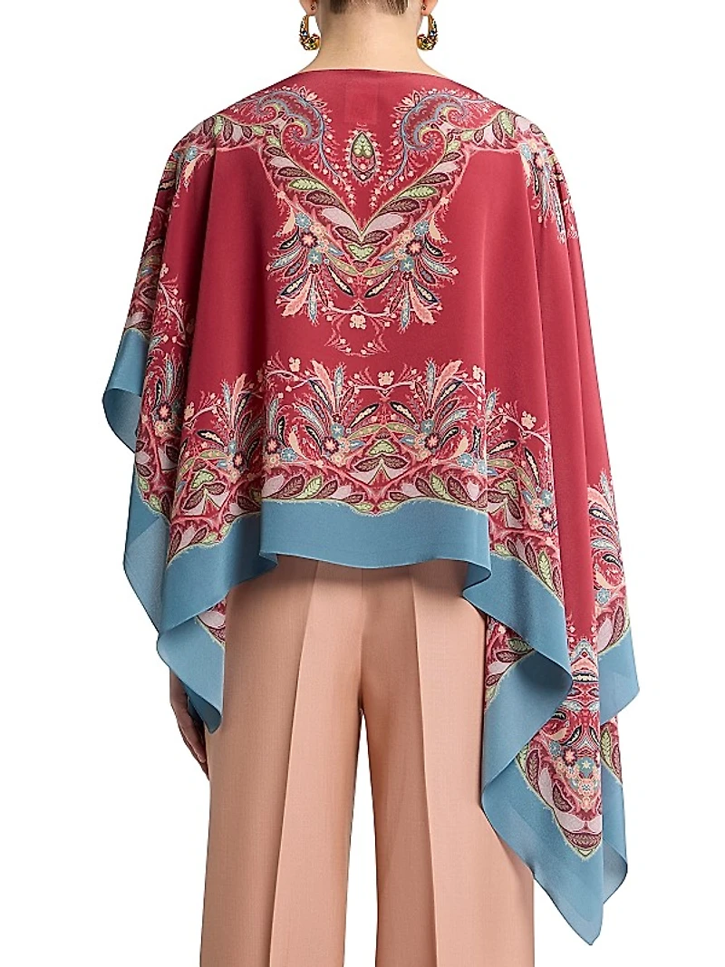 Asymmetrical Paisley Silk Poncho
