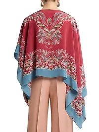 Asymmetrical Paisley Silk Poncho