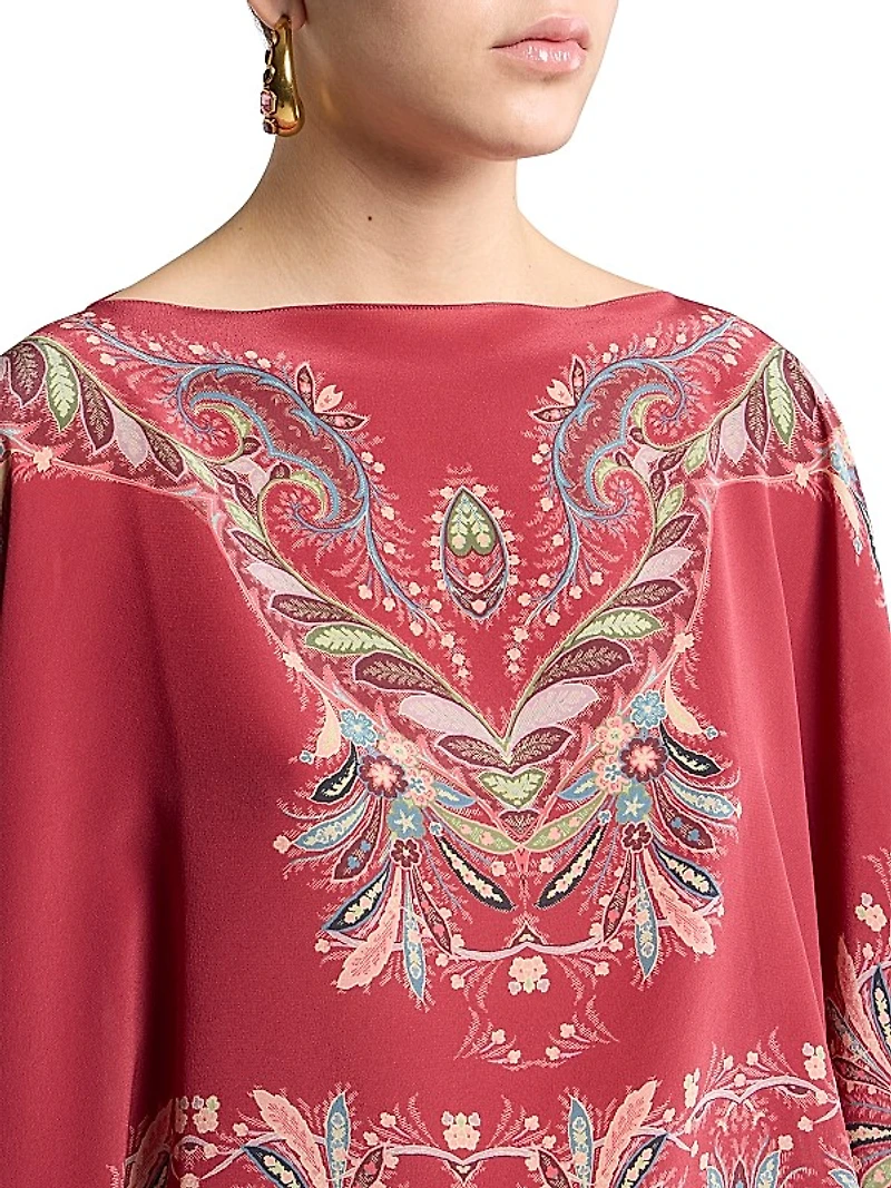 Asymmetrical Paisley Silk Poncho