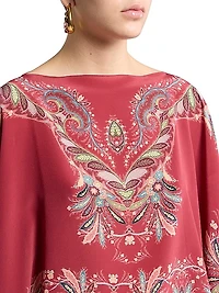Asymmetrical Paisley Silk Poncho