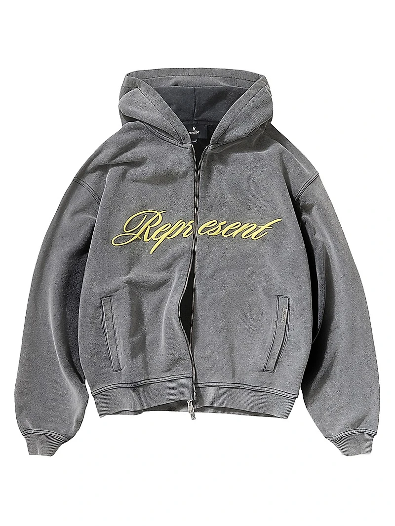 Script Logo Cotton Zip-Front Hoodie