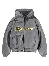 Script Logo Cotton Zip-Front Hoodie