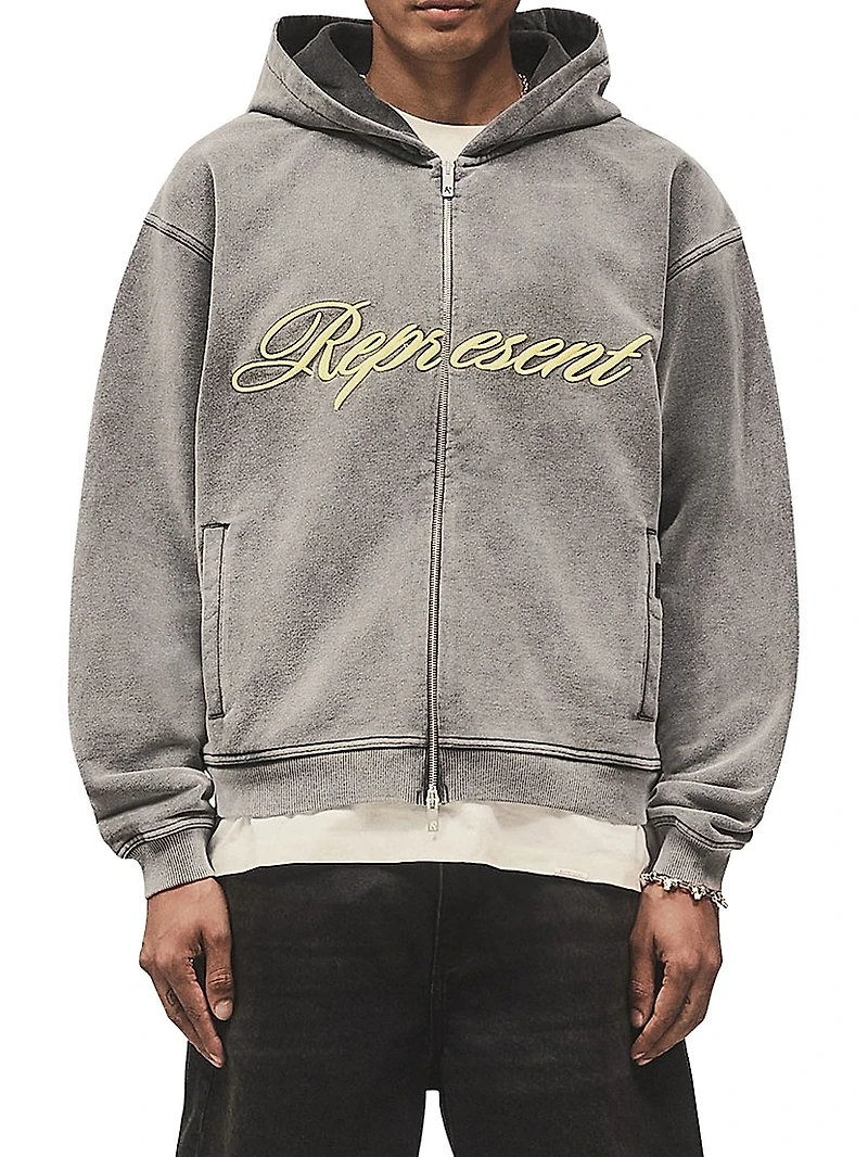 Script Logo Cotton Zip-Front Hoodie