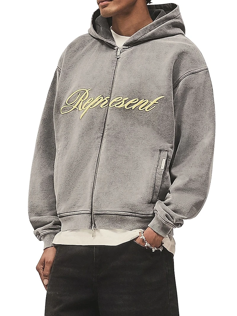 Script Logo Cotton Zip-Front Hoodie