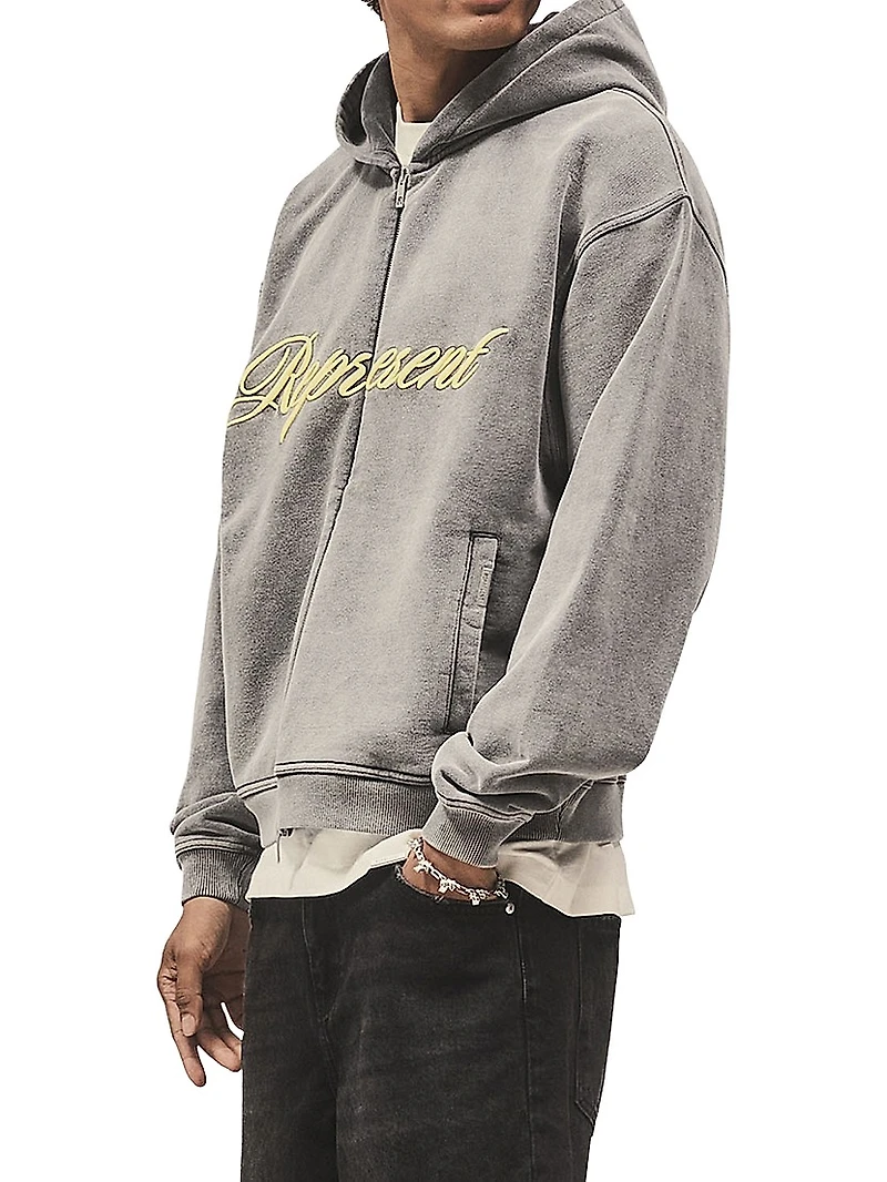 Script Logo Cotton Zip-Front Hoodie