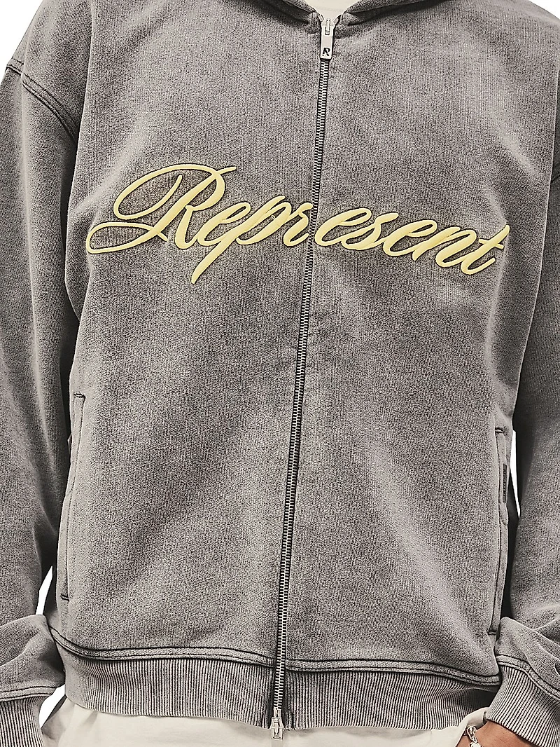 Script Logo Cotton Zip-Front Hoodie