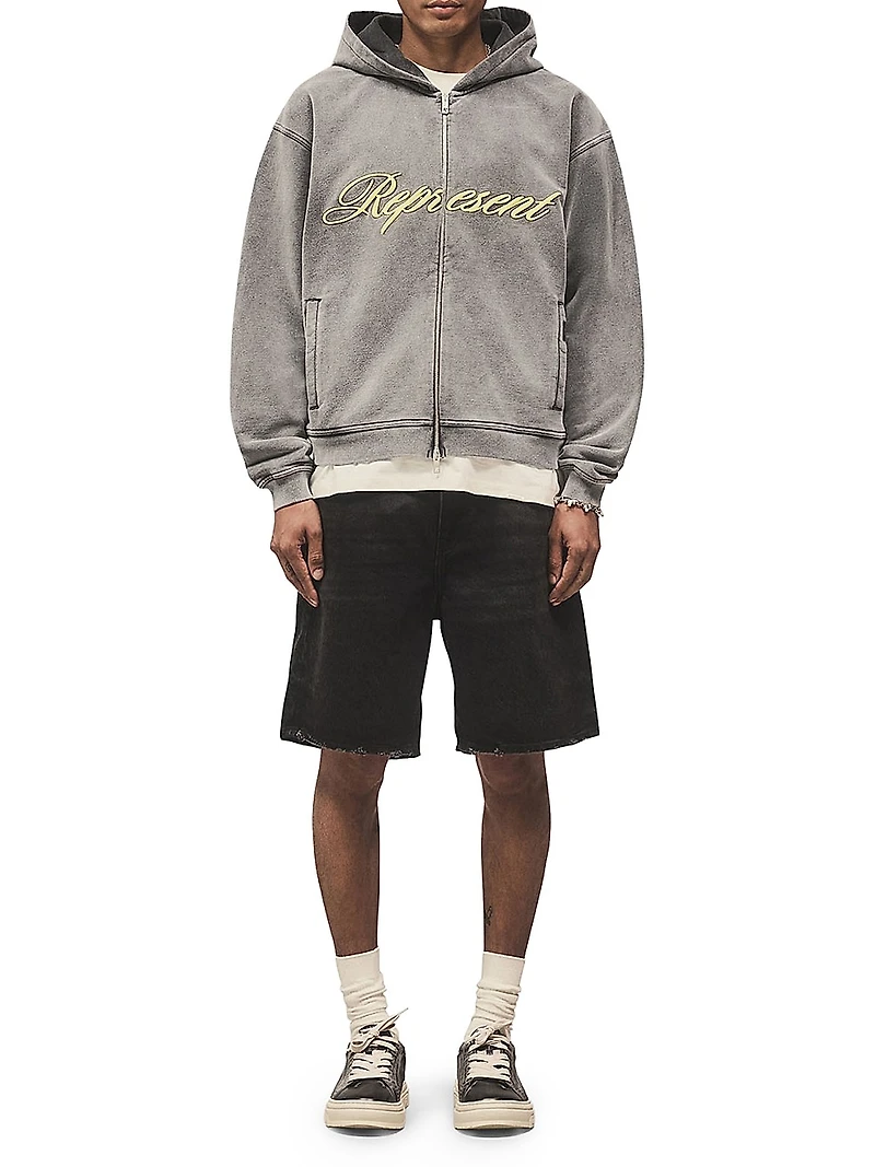 Script Logo Cotton Zip-Front Hoodie