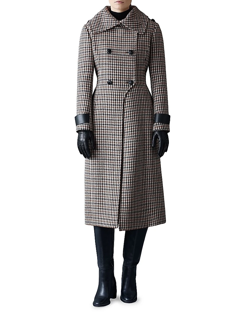 Elodie Tailored Houndstooth Wool Maxi Coat