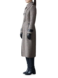 Elodie Tailored Houndstooth Wool Maxi Coat