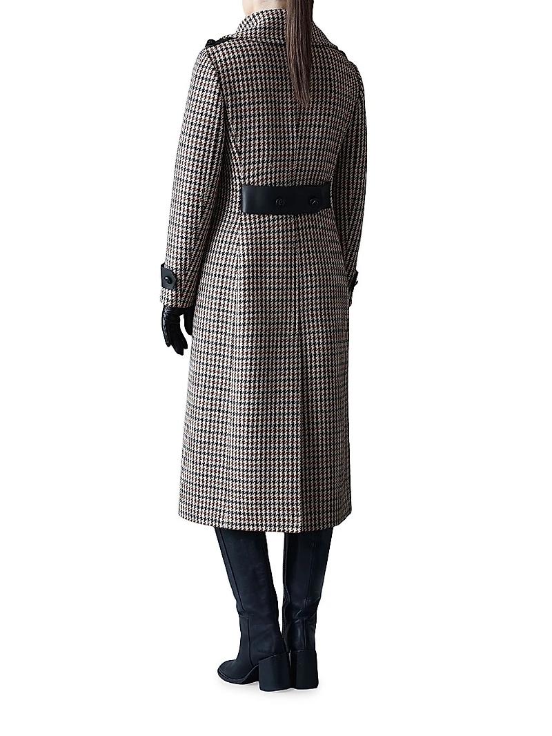 Elodie Tailored Houndstooth Wool Maxi Coat